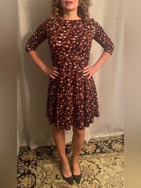 Women's Black Dress with Pink & Rust Spot Print